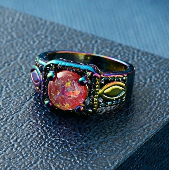 *Sale* New Fire Red Opal Rainbow Hematite Ring. - Picture 2 of 6